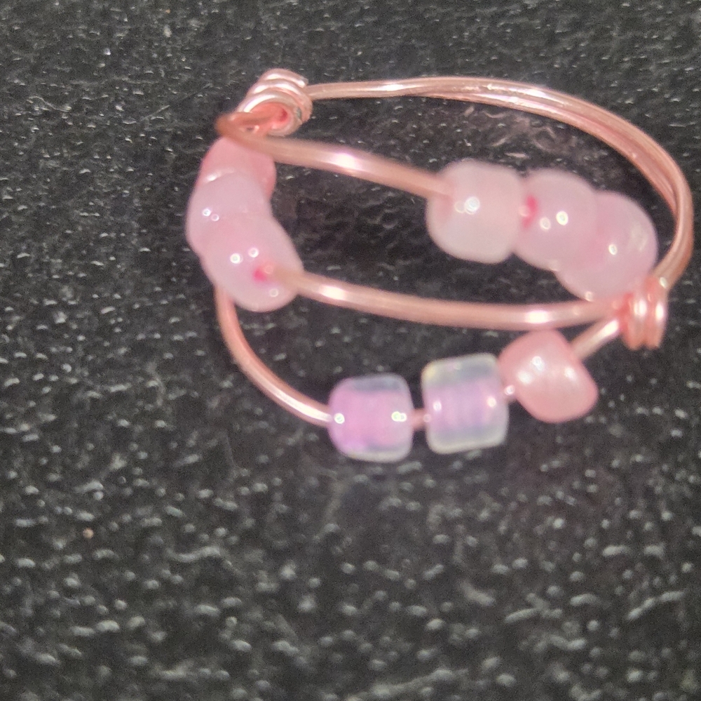 Hand Crafted Pink Beaded Stackable Fidget Ring - image 4